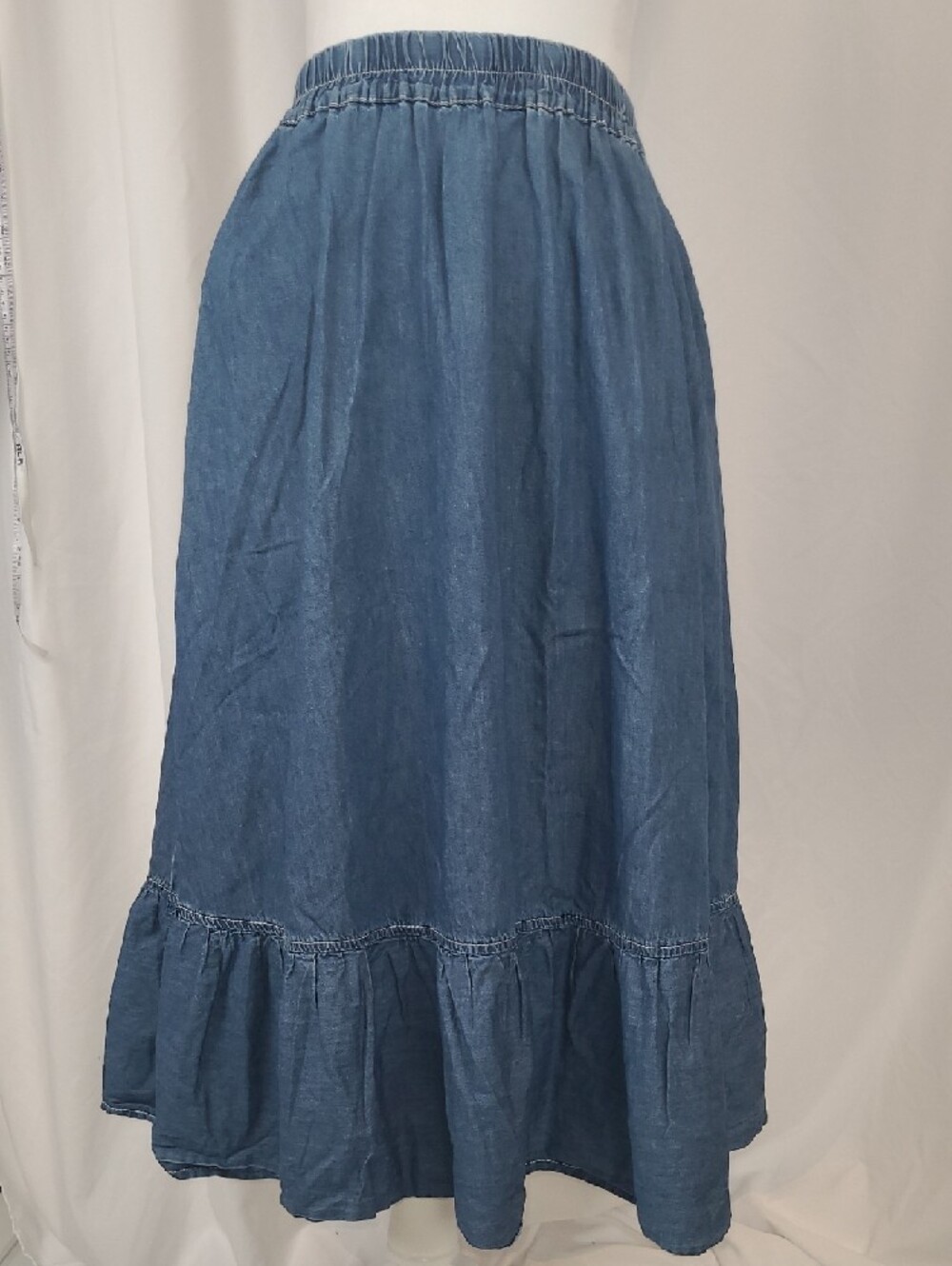 Light Wash Denim Elastic Waist Midi Skirt WITH POCKETS 3XL